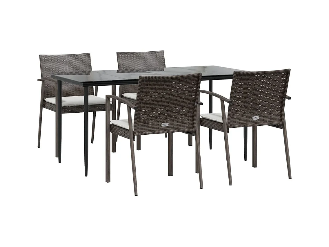 Bucyrus  Ensemble à manger de jardin 5 pcs coussins résine tressée acier