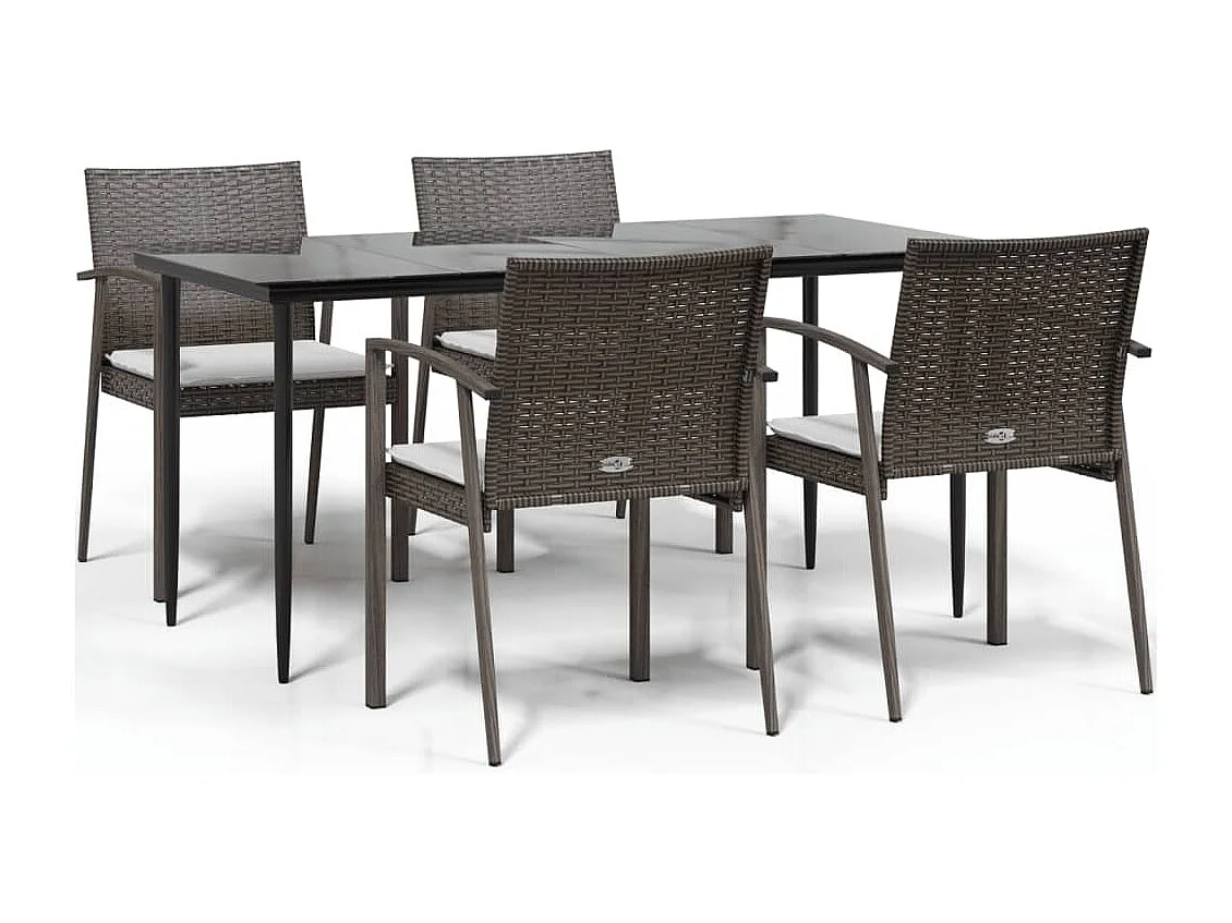 Bucyrus  Ensemble à manger de jardin 5 pcs coussins résine tressée acier