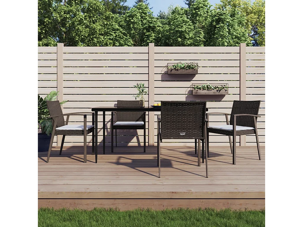 Bucyrus  Ensemble à manger de jardin 5 pcs coussins résine tressée acier