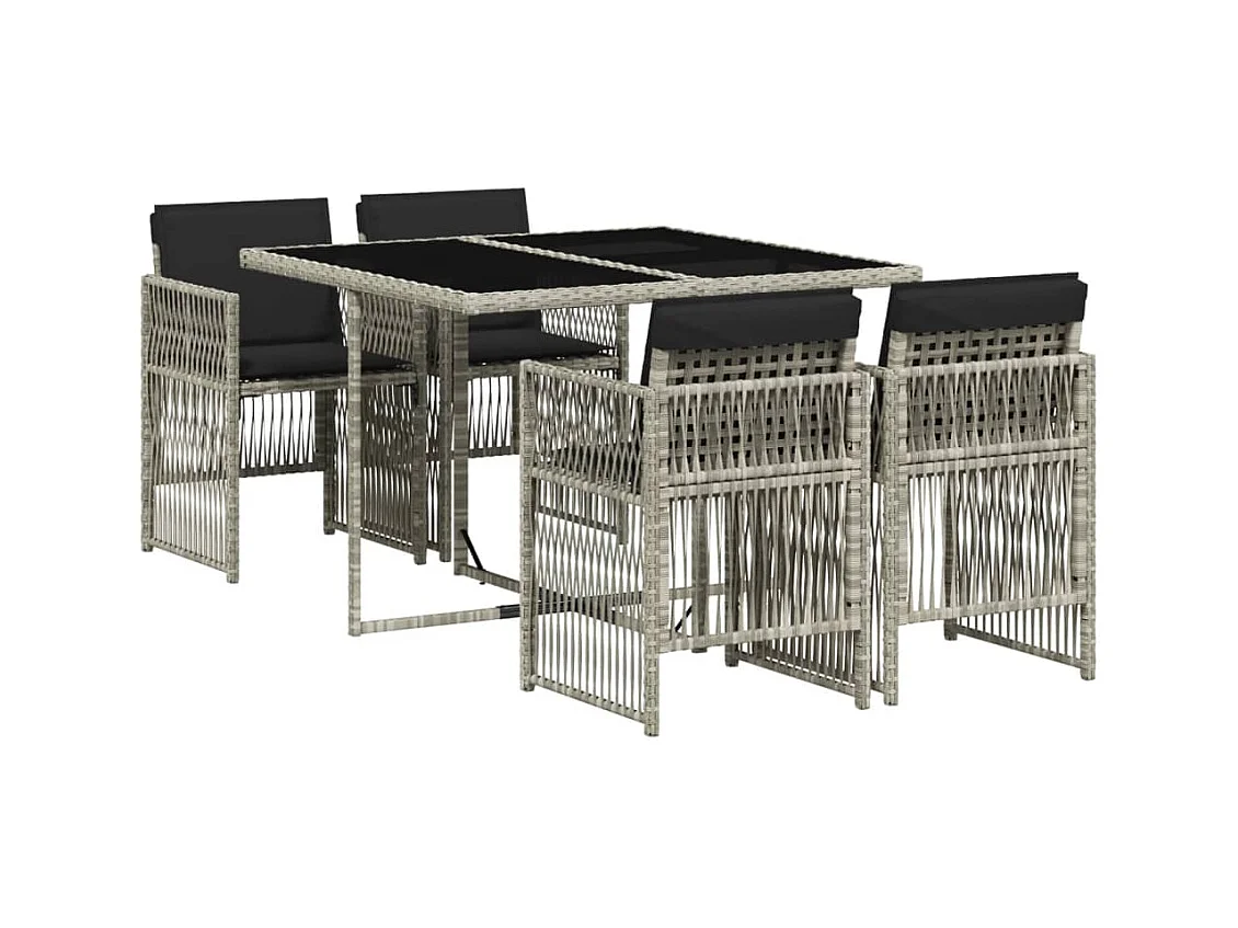 Ilo  Ensemble à manger de jardin et coussins 5 pcs gris clair rotin