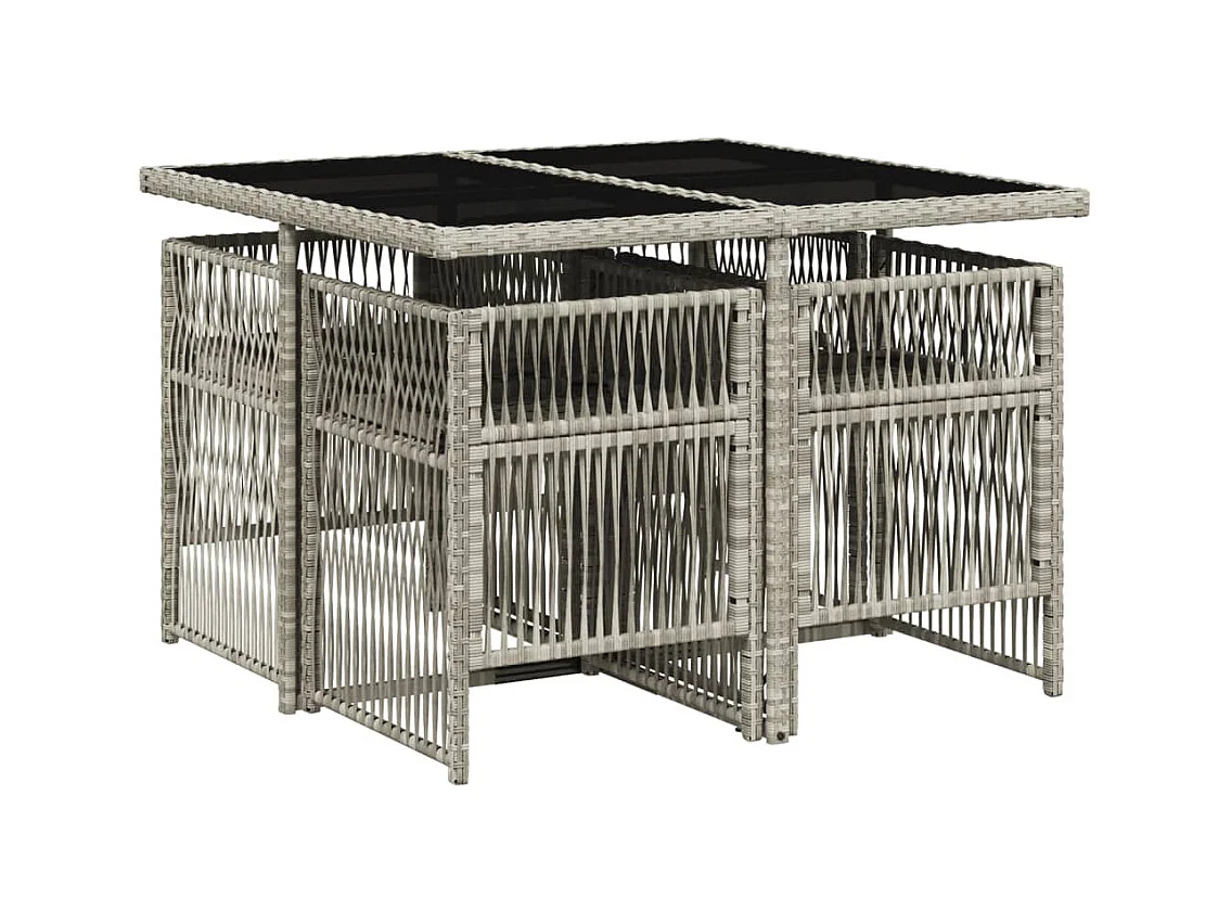 Ilo  Ensemble à manger de jardin et coussins 5 pcs gris clair rotin