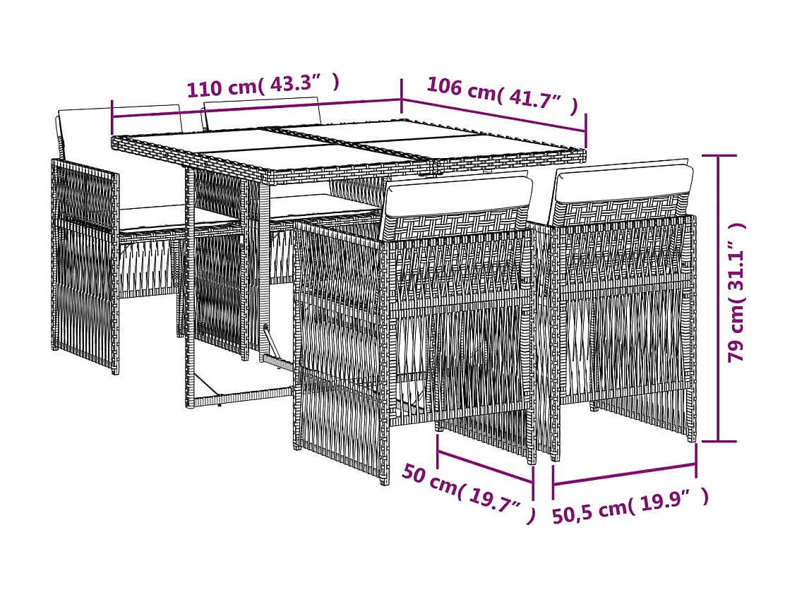 Ilo  5-delige Tuinset met kussens poly rattan lichtgrijs