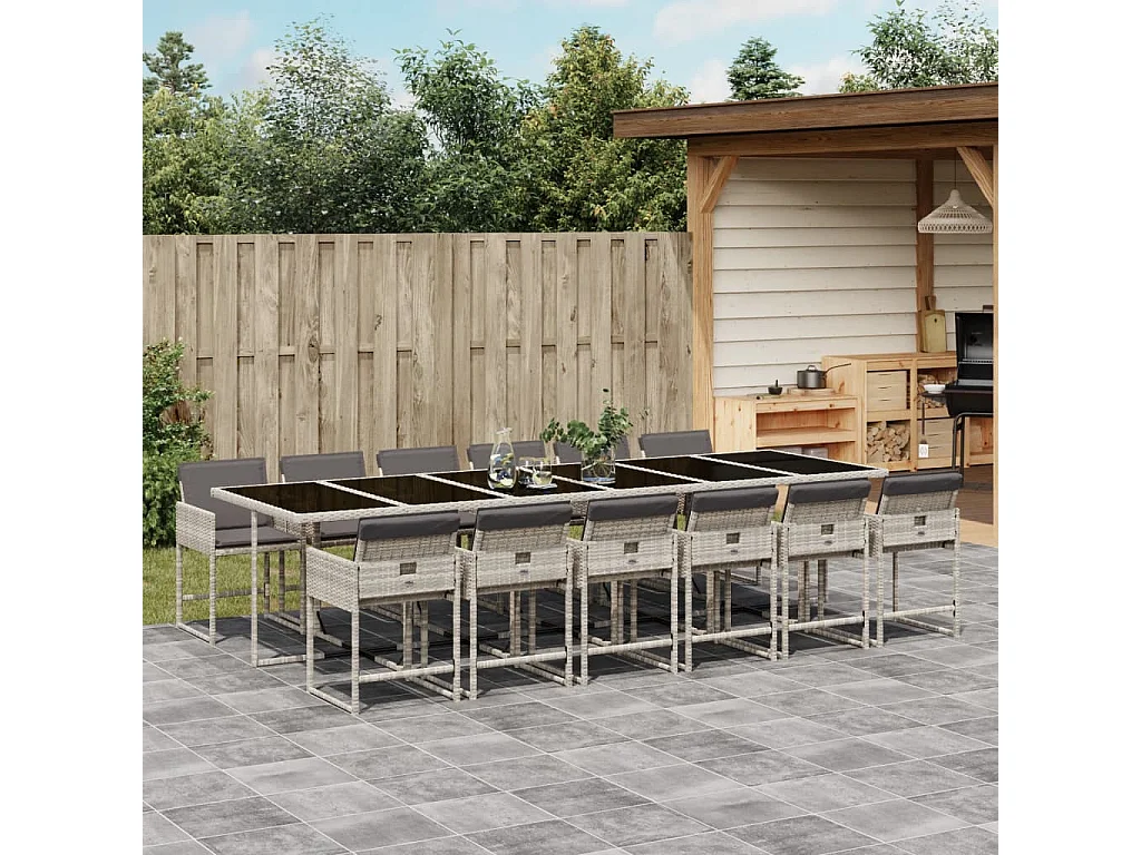 Arlon  Ensemble à manger de jardin et coussins 13 pcs gris clair rotin