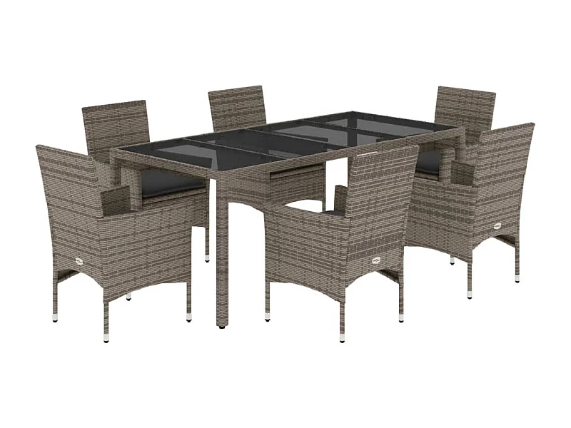 Stafford Springs  7-delige Tuinset met kussens poly rattan en glas grijs