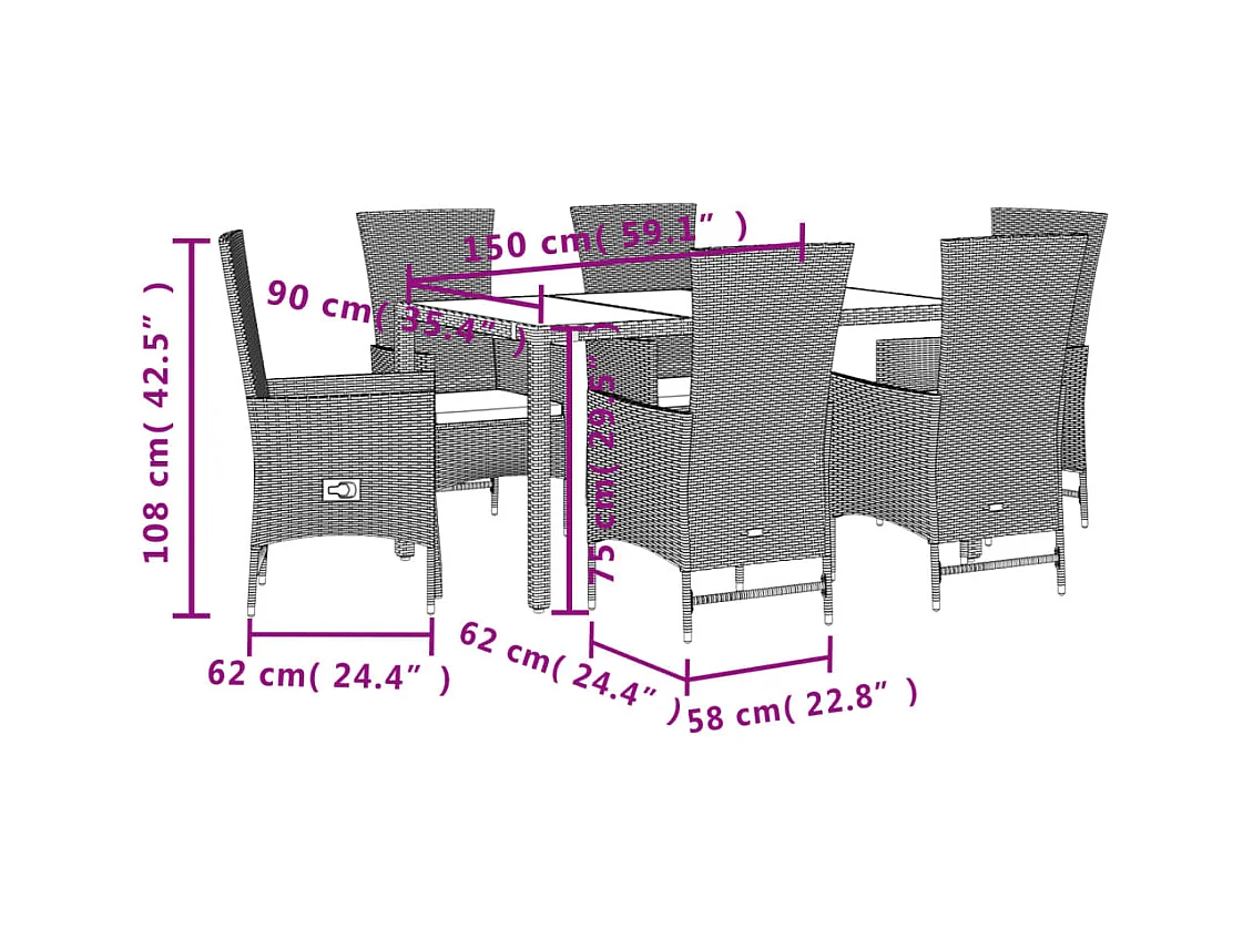 Barnesville  7-delige Tuinset met kussens poly rattan beige