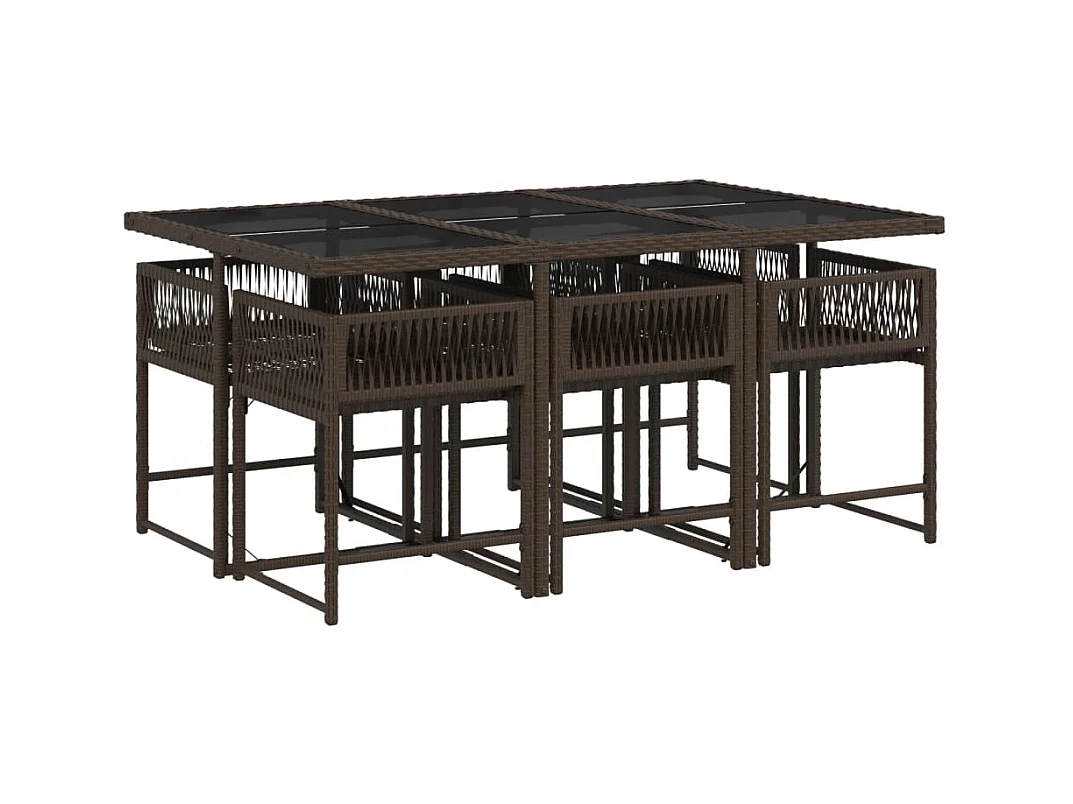 Sharif  Set comedor de jardín 7 pzas con cojines ratán sintético marrón