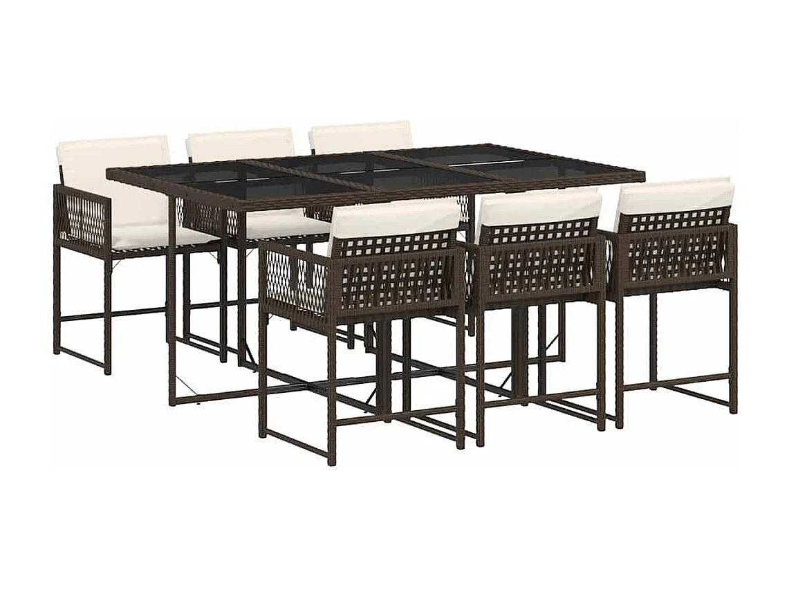 Sharif  7-delige Tuinset met kussens poly rattan bruin
