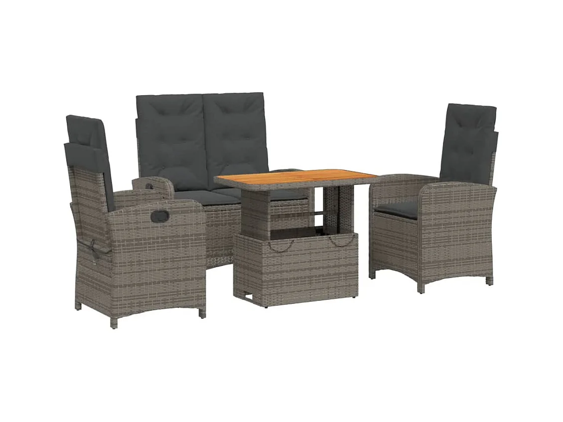 Wise  Juego de comedor de jardín 4 piezas con cojines ratán PE gris