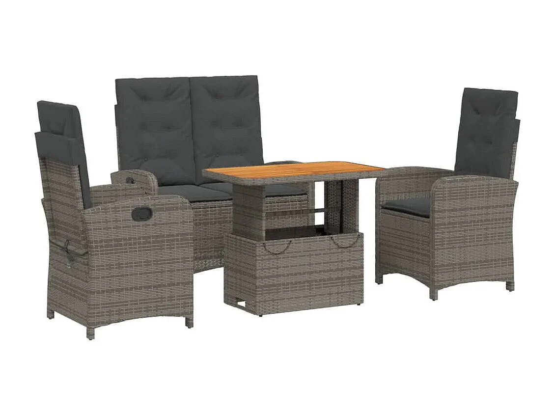 Wise  Ensemble à manger jardin 4pcs et coussins Gris Résine tressée