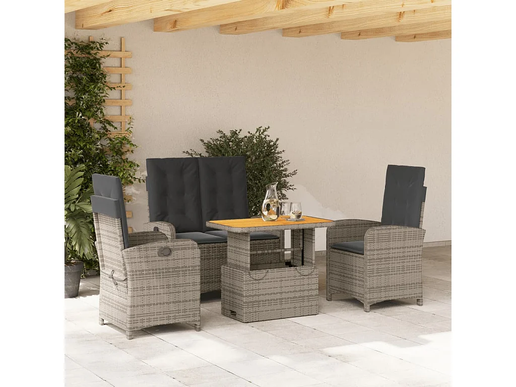 Wise  Ensemble à manger jardin 4pcs et coussins Gris Résine tressée