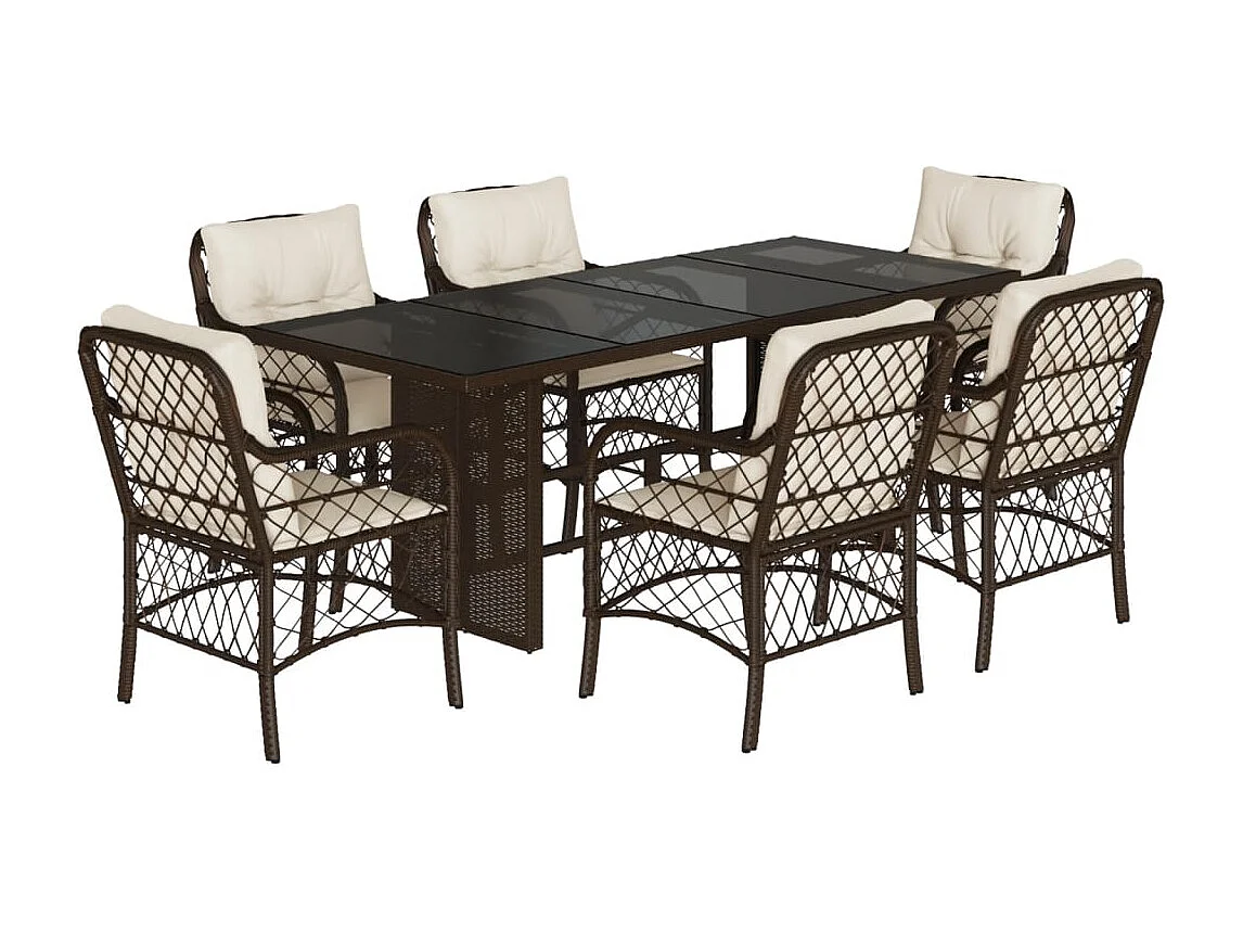 Fort Bragg  Ensemble à manger de jardin et coussins 7 pcs marron rotin