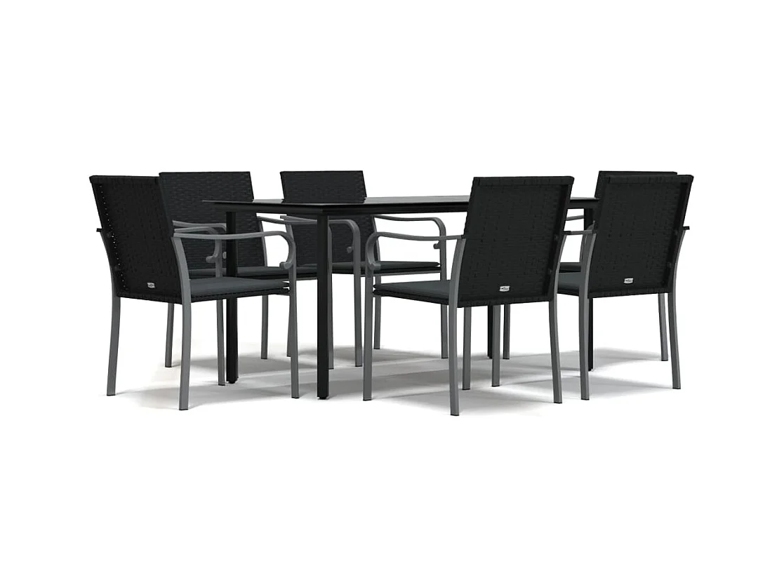 Leonie  Juego comedor jardín 7 piezas y cojines ratán sintético y acero