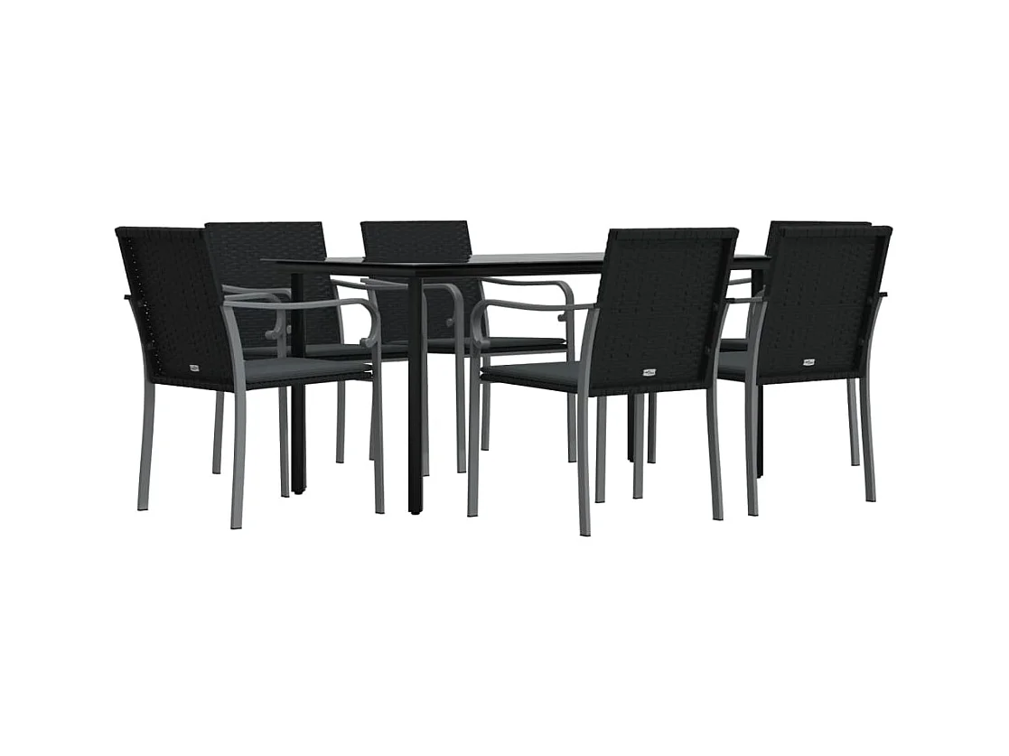 Leonie  Juego comedor jardín 7 piezas y cojines ratán sintético y acero