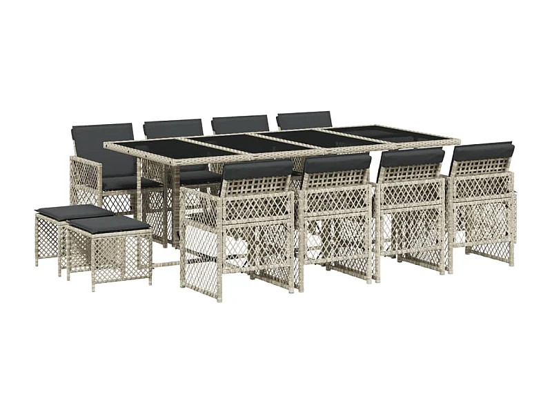 Lubbeek  Ensemble à manger de jardin et coussins 13 pcs gris clair rotin