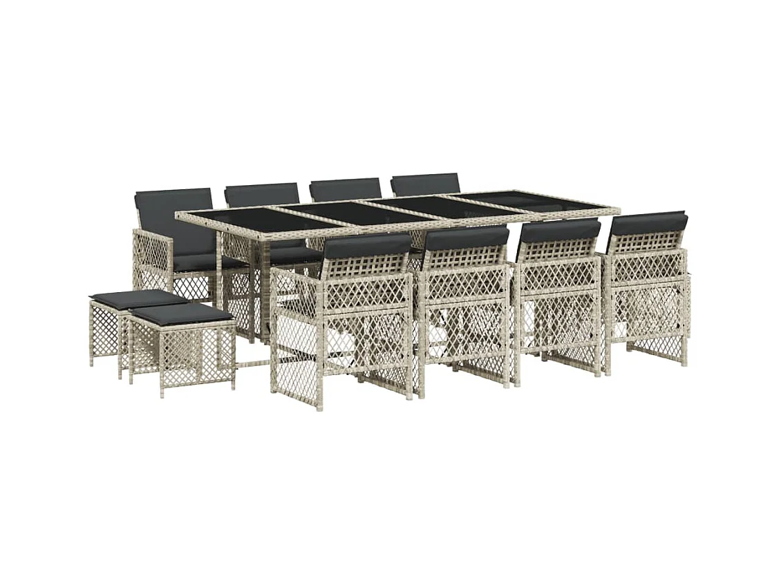 Lubbeek  Ensemble à manger de jardin et coussins 13 pcs gris clair rotin