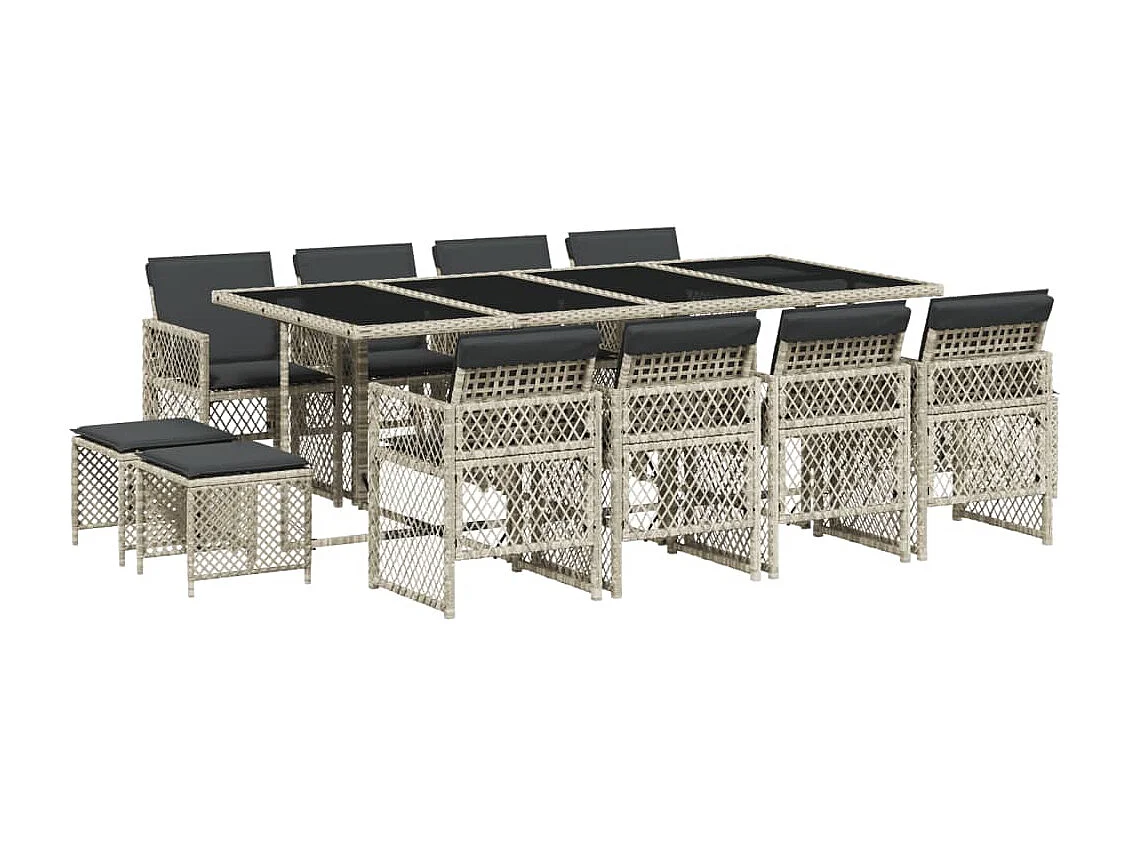 Lubbeek  Set comedor jardín y cojines 13 pzas ratán sintético gris claro