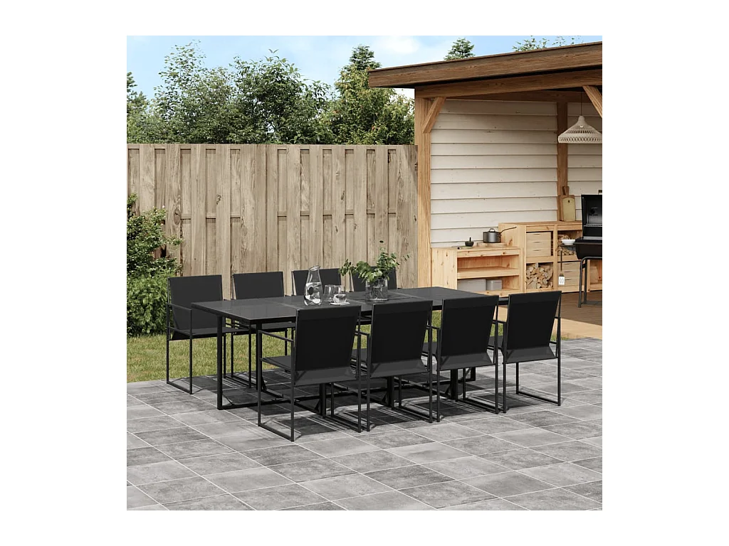 Suze  Juego de comedor para jardín 9 piezas textilene negro