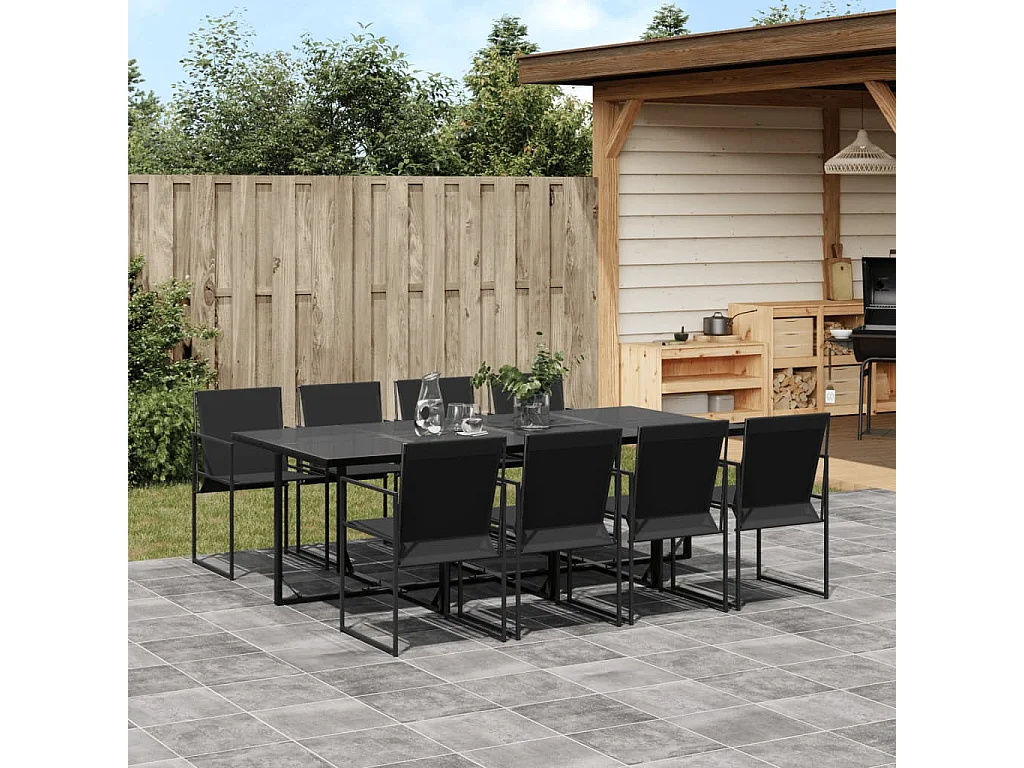 Suze  Ensemble à manger de jardin 9 pcs noir textilène