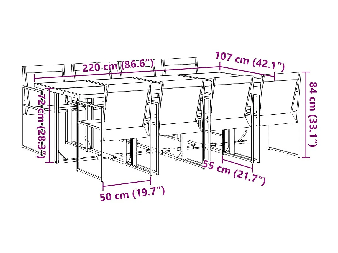 Suze  Ensemble à manger de jardin 9 pcs noir textilène