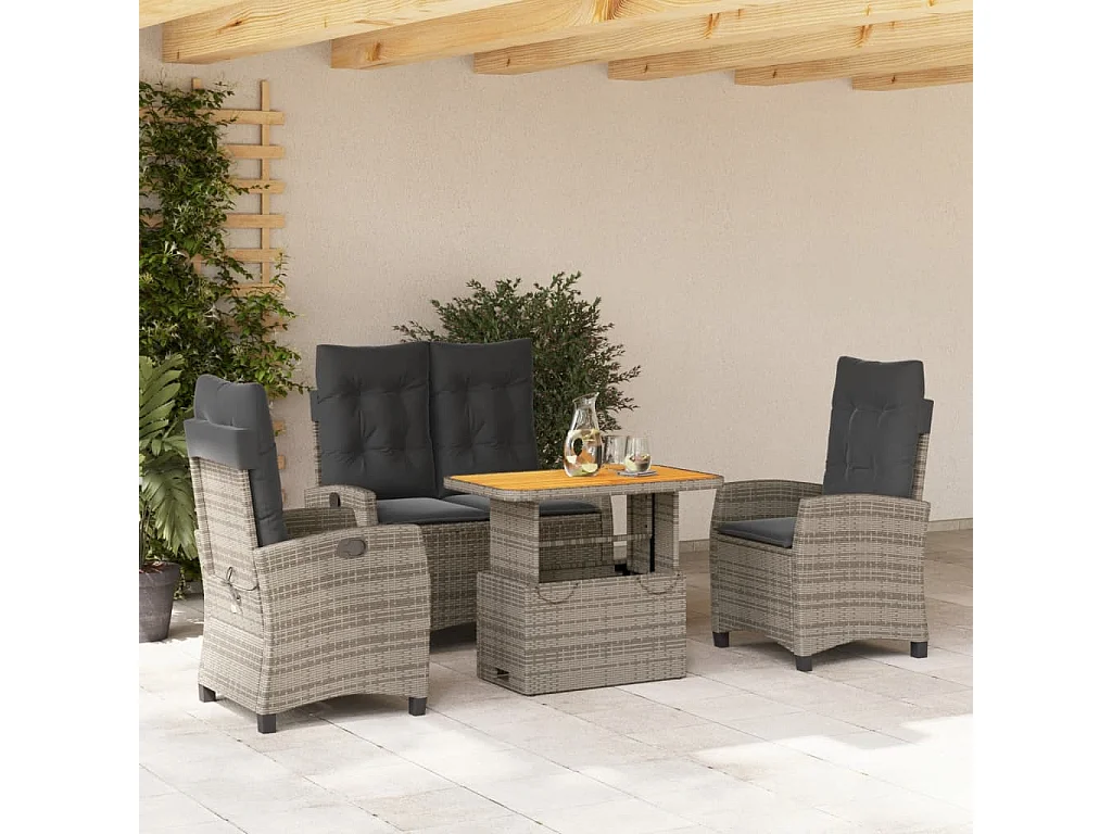 Spello  Ensemble à manger jardin 4pcs et coussins Gris Résine tressée