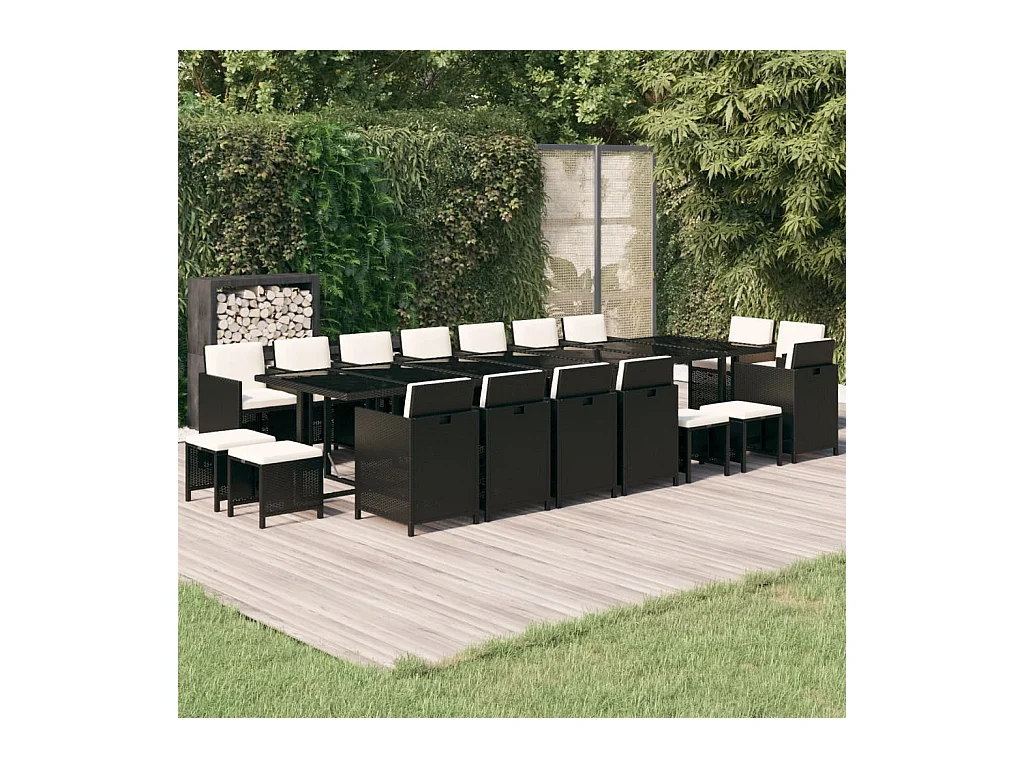 Browns Mills  Ensemble à manger de jardin coussins 19 pcs Résine tressée Noir