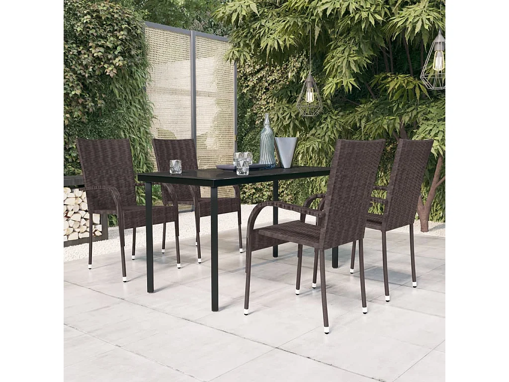Stoughton  Ensemble à manger de jardin 5 pcs Marron et noir