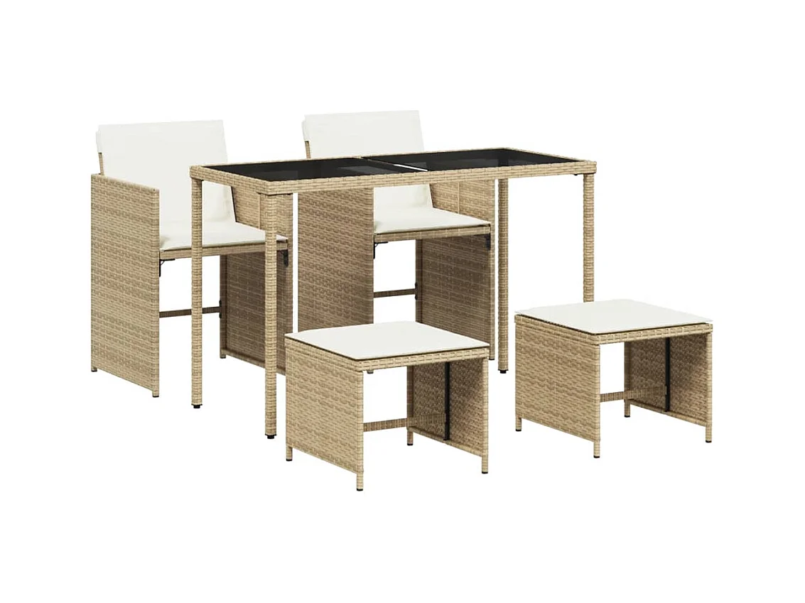 Kelior  Set comedor de jardín 5 pzas con cojines ratán sintético beige