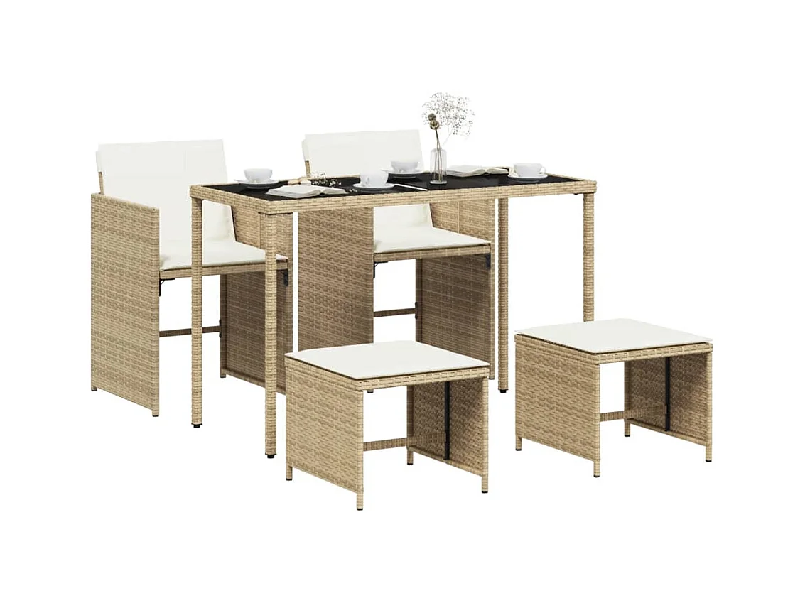 Kelior  Set comedor de jardín 5 pzas con cojines ratán sintético beige
