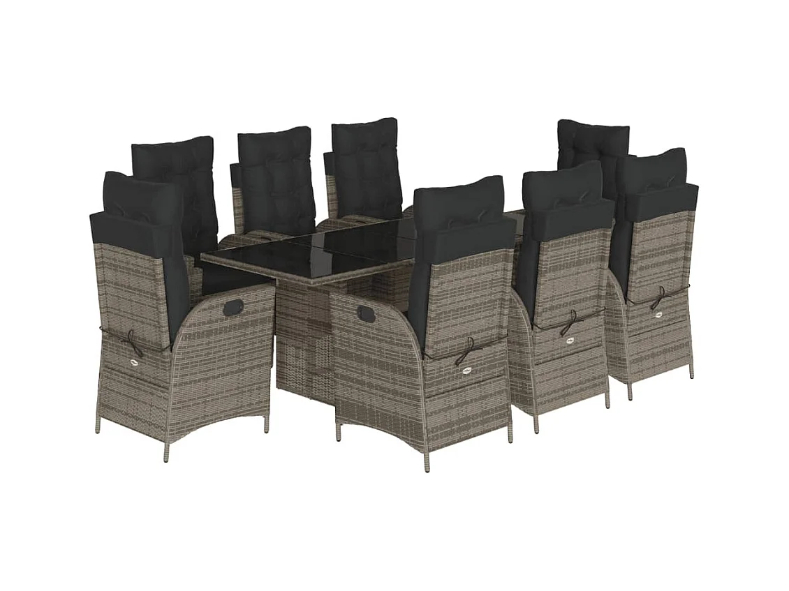 Emory  Ensemble à manger de jardin 9 pcs coussins gris résine tressée