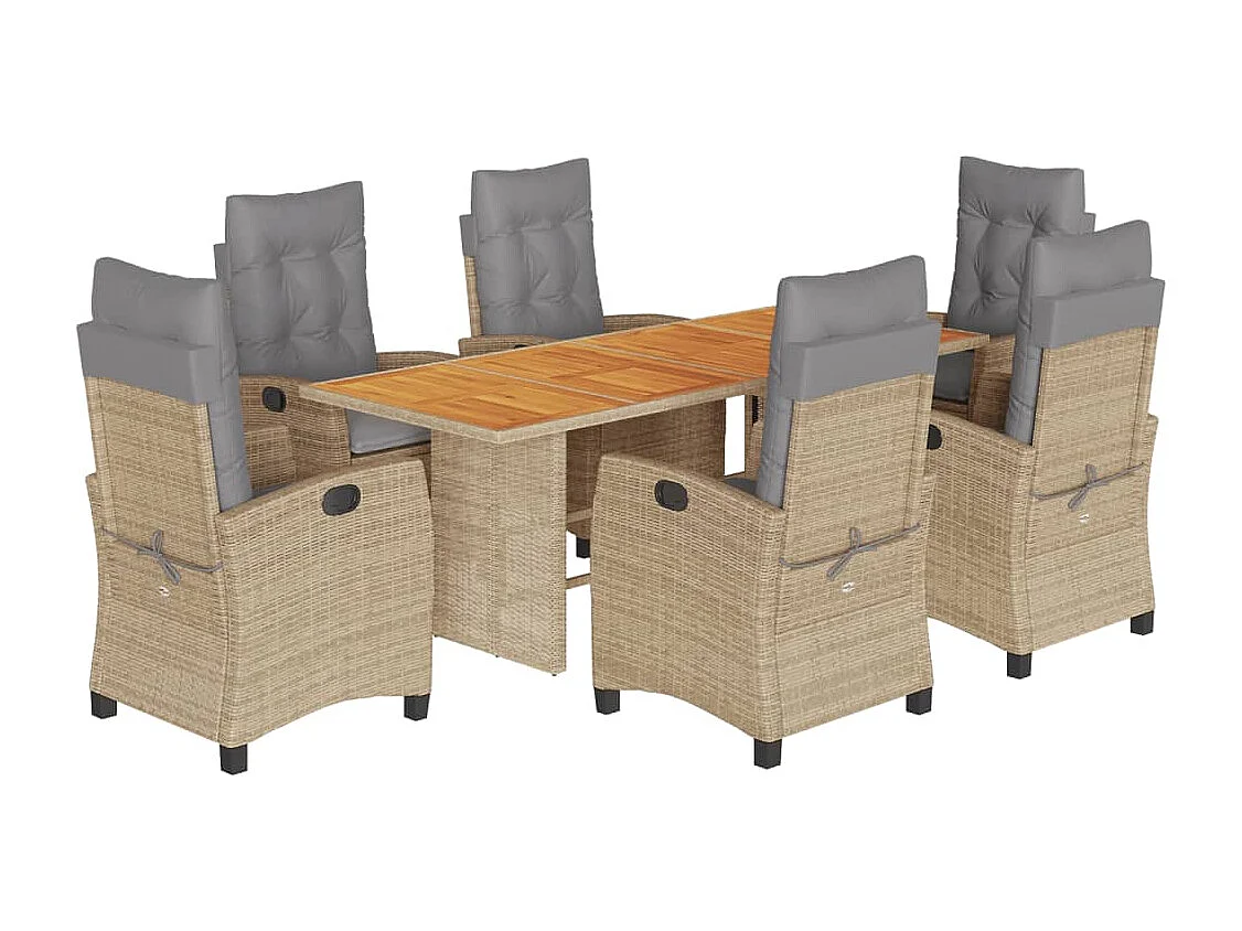 Frances  Set comedor de jardín 7 pzas con cojines ratán sintético beige