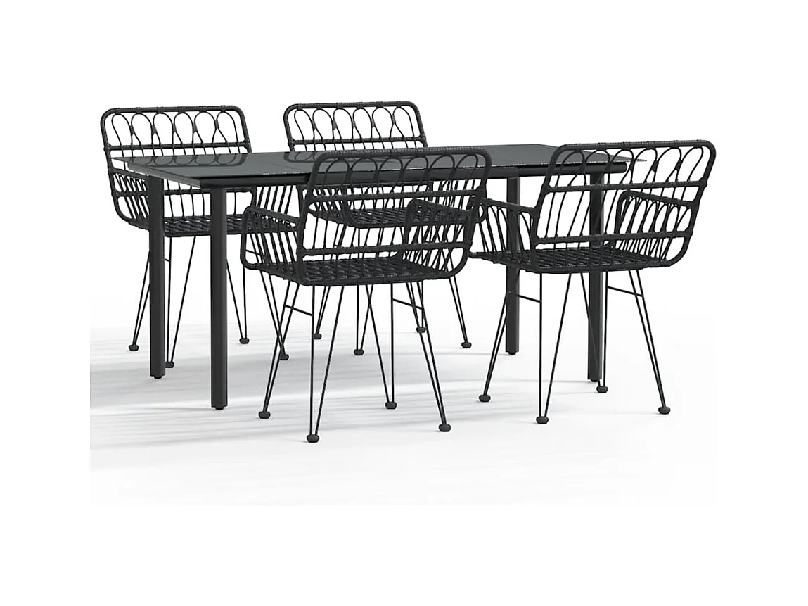 Francisca  Ensemble à manger de jardin 5 pcs Noir Résine tressée