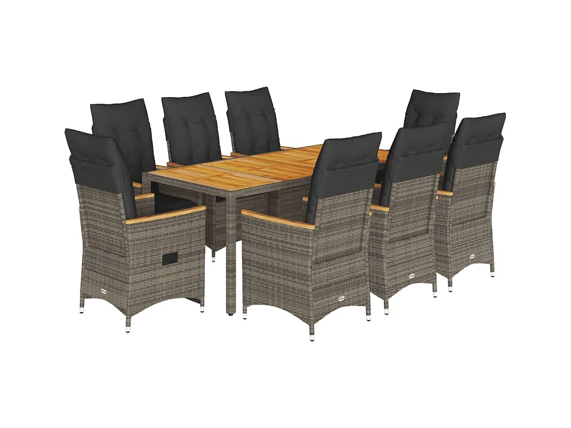 Staunton  Ensemble à manger de jardin 9 pcs coussins gris résine tressée