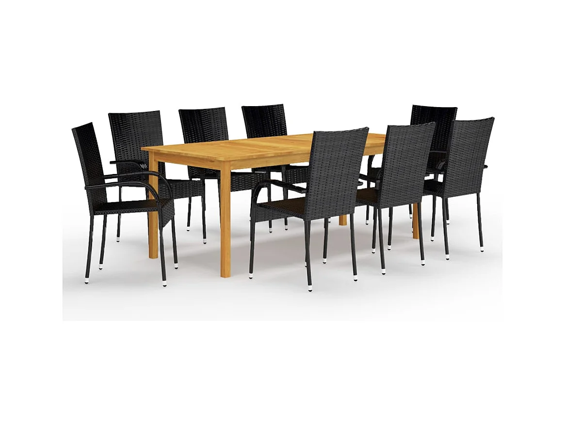 Pendral  Ensemble à manger de jardin 9 pcs Noir