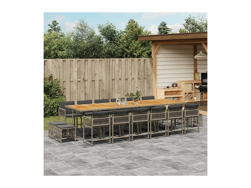 Xeli  Ensemble à manger de jardin 17 pcs et coussins résine tressée