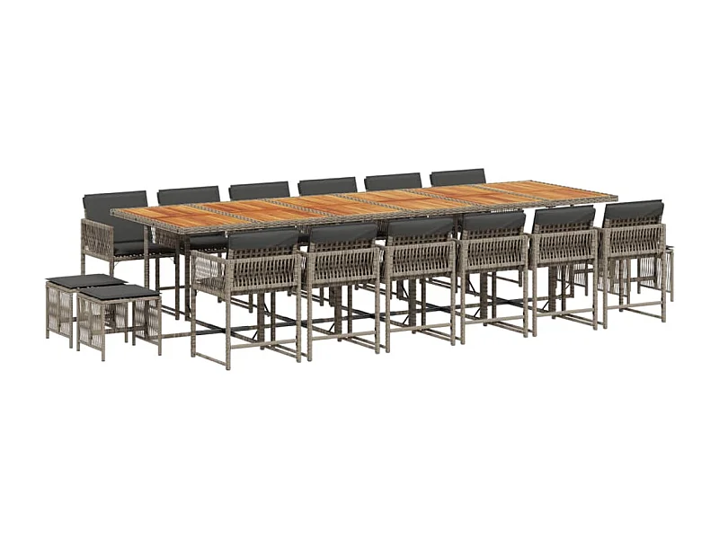 Xeli  Set comedor de jardín 17 pzas y cojines ratán sintético gris