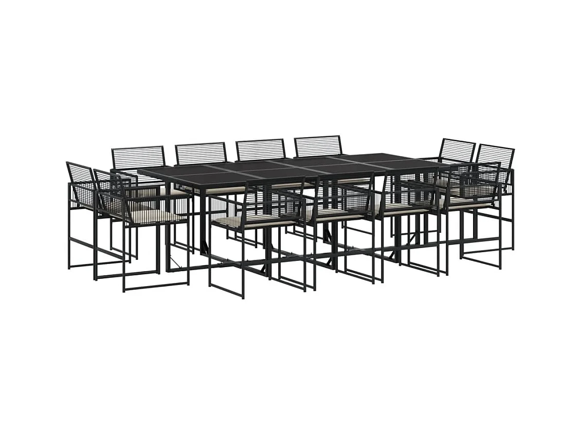 Van Nuys  Set comedor de jardín con cojines 13 pzas ratán sintético negro