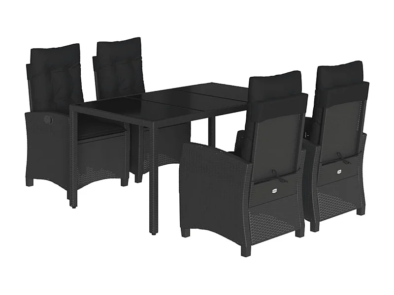 Jalnar  Ensemble à manger de jardin coussins 5pcs Noir Résine tressée