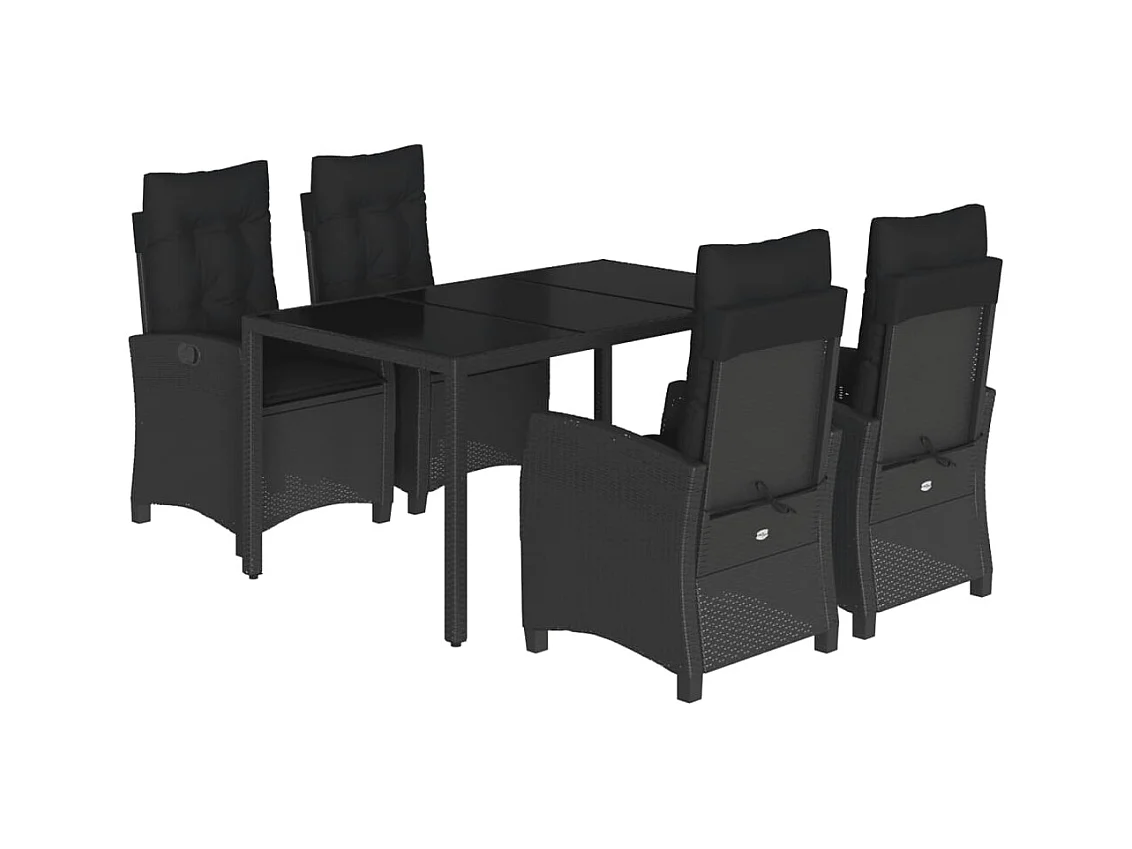 Jalnar  Ensemble à manger de jardin coussins 5pcs Noir Résine tressée