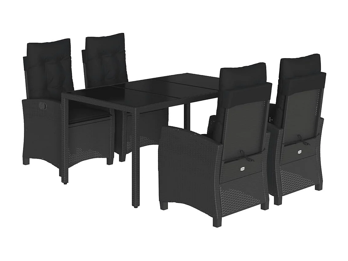 Jalnar  Ensemble à manger de jardin coussins 5pcs Noir Résine tressée