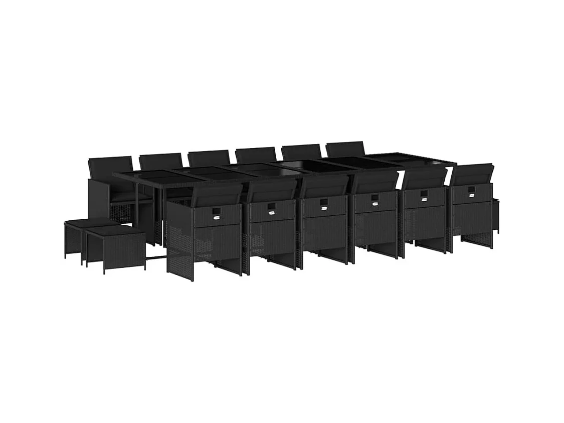 Bonno  Ensemble à manger de jardin 17 pcs coussins noir résine tressée
