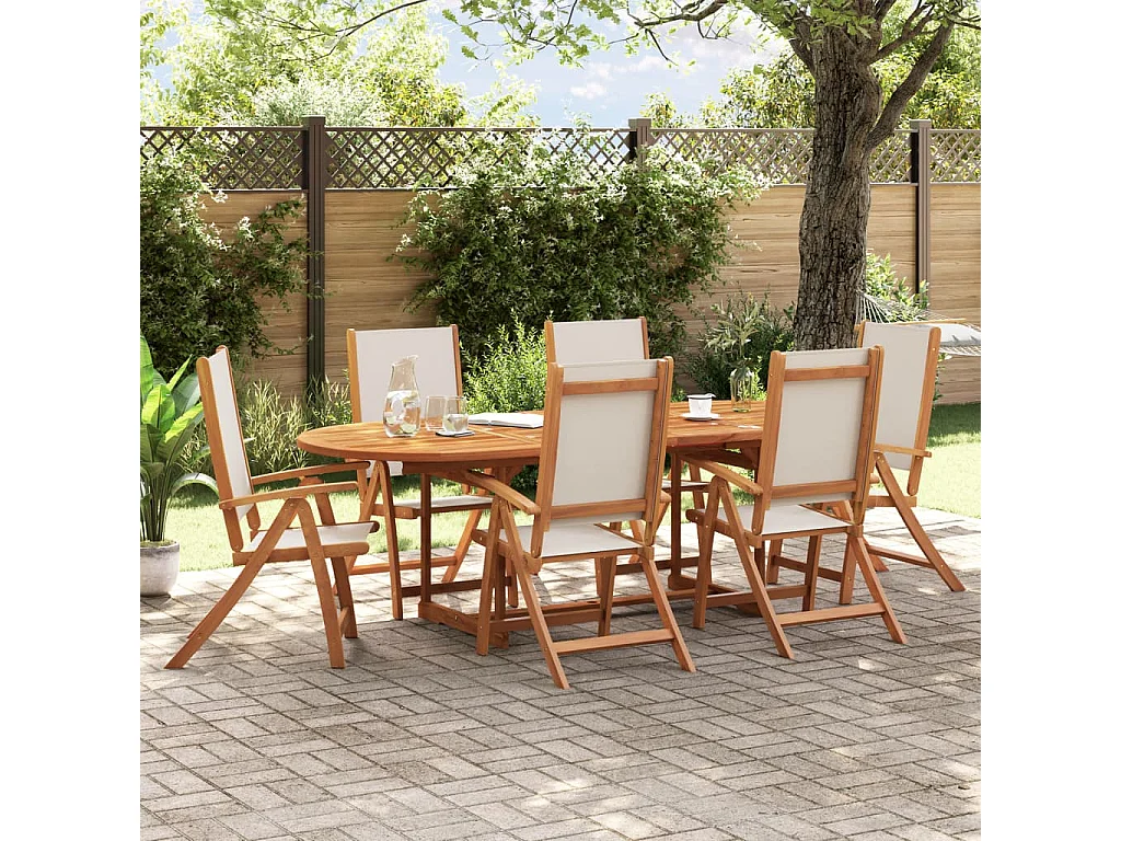 Bussum  Juego comedor de jardín 7 pzas madera maciza acacia y textileno