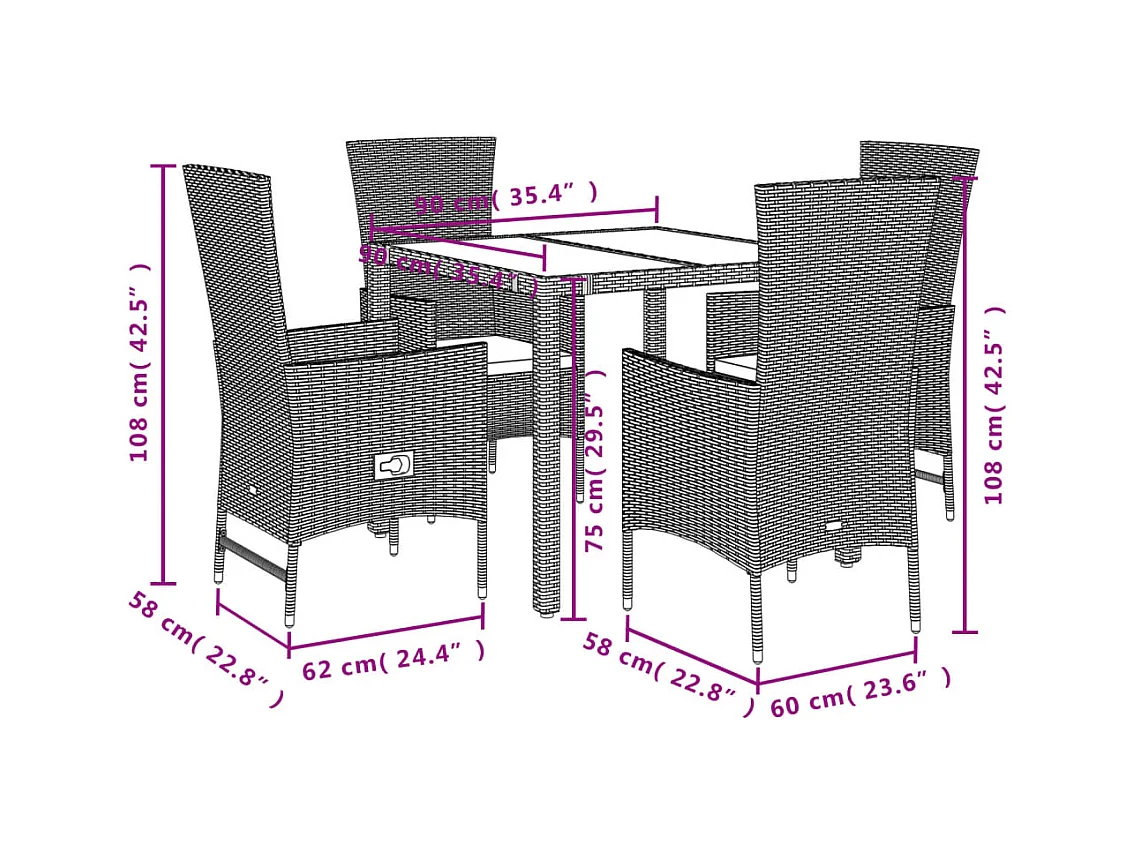 Barnesville  Ensemble à manger de jardin avec coussins 5pcs Beige poly rotin