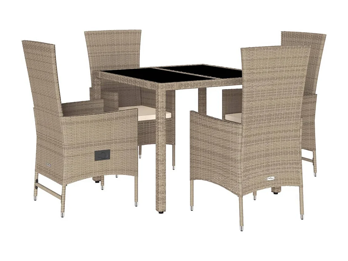 Barnesville  Ensemble à manger de jardin avec coussins 5pcs Beige poly rotin