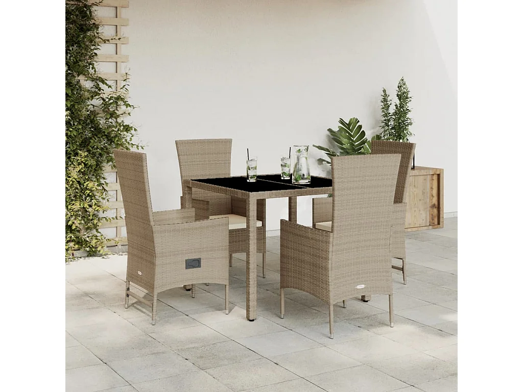 Barnesville  Ensemble à manger de jardin avec coussins 5pcs Beige poly rotin