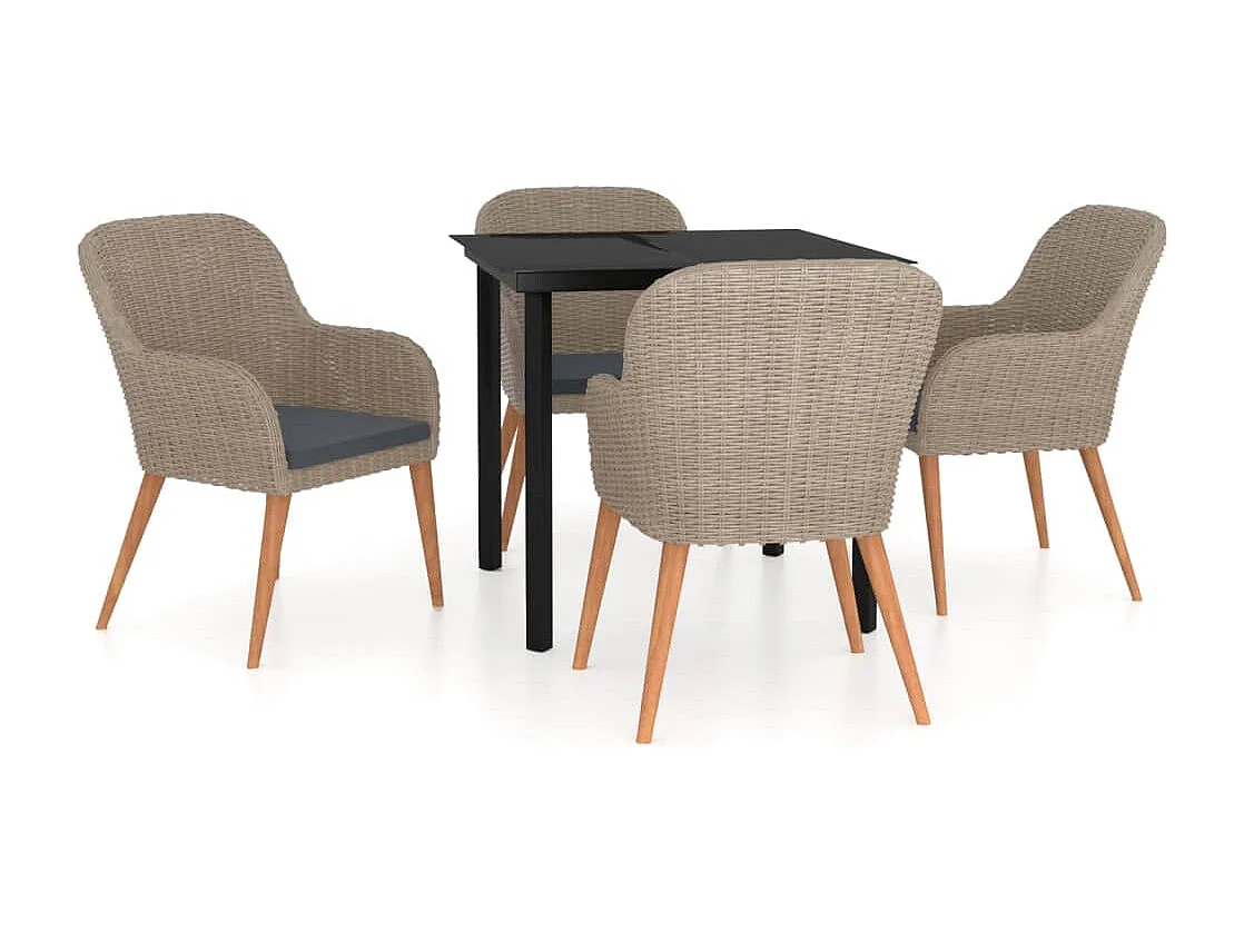 Zevrik  Ensemble à manger de jardin et coussins 5 pcs Marron