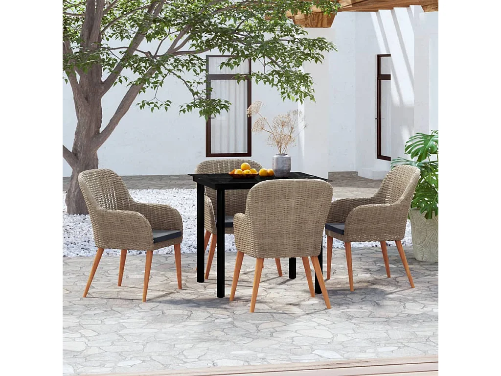 Zevrik  Ensemble à manger de jardin et coussins 5 pcs Marron