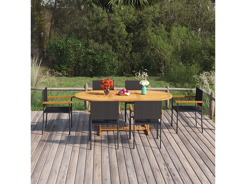 Prolenta Premium -  Ensemble à manger de jardin 7 pcs Résine tressée Noir