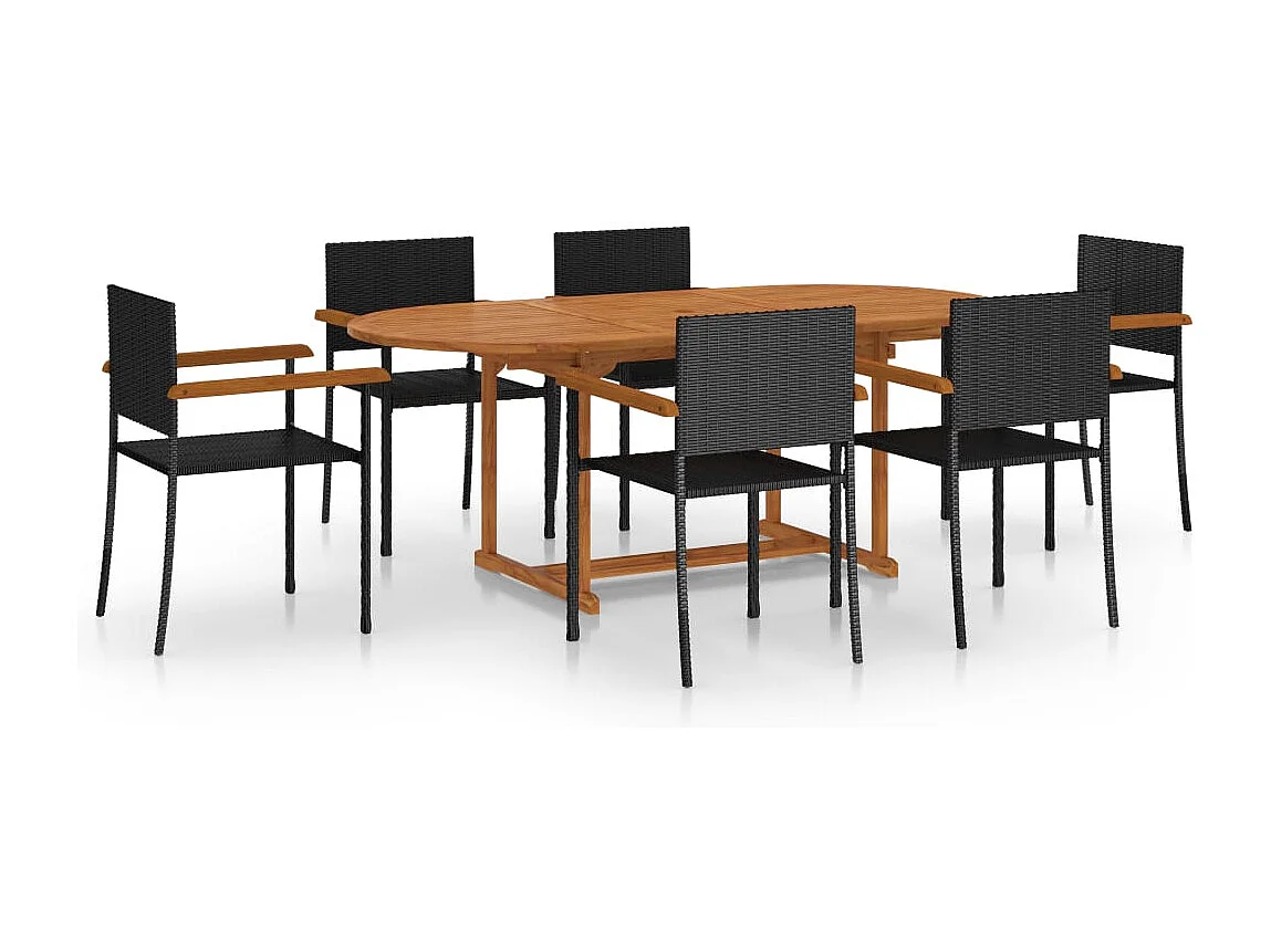 Prolenta Premium -  Ensemble à manger de jardin 7 pcs Résine tressée Noir