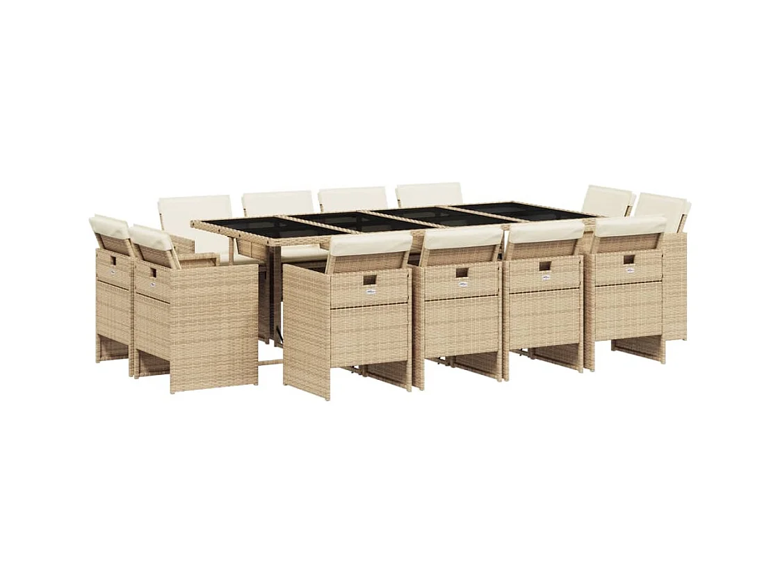 Jeroen  Set comedor de jardín con cojines 13 pzas ratán sintético beige