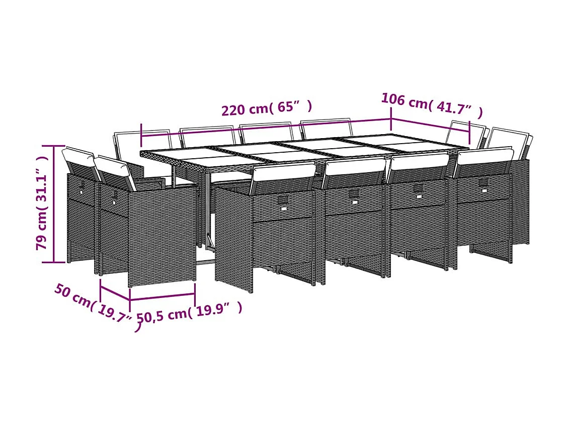Jeroen  Set comedor de jardín con cojines 13 pzas ratán sintético beige